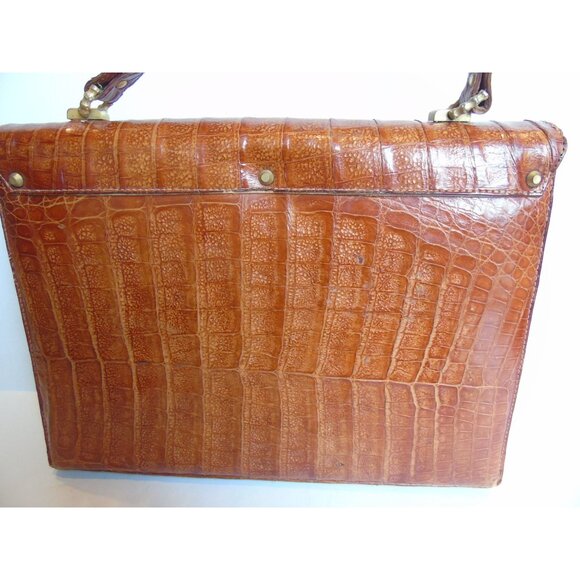 Vintage 1960's Genuine Alligator Handbag Brass Hardware Handmade In Florida - Picture 5 of 10